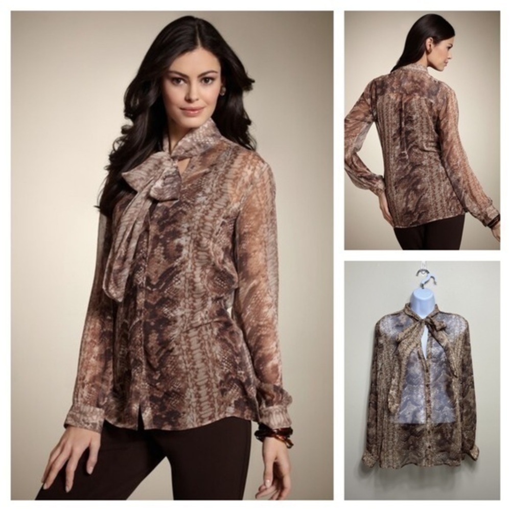 NWT Chicos 2 Large reptile dreams tie neck skirt. Brown